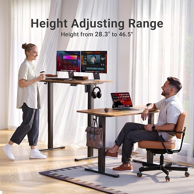 Claiks Electric Standing Desk, Adjustable Height Stand up Desk, 40x24 Inches Sit Stand Home Office Desk with Splice Board, Black Frame/Rustic Brown Top