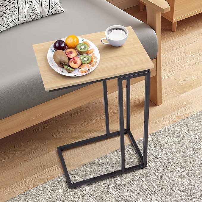 C-Shaped End Table, for Living Room, Bedroom, Small Spaces, TV Tray Couch Side Tables Laptop Table,White