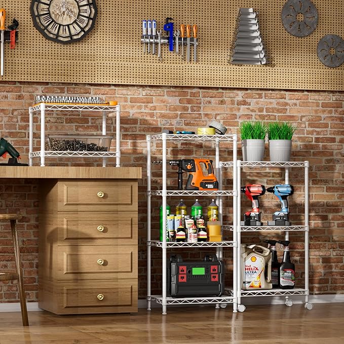 SINGAYE 2 Small Wire Shelves Garage Pantry Close Home Organizers and Storage Bathroom Shelf Laundry Room Organization Adjustable Book Metal Shelving Unit