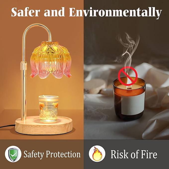 Candle Warmer lamp with Timer Dimmer,Electric Candle Warmer, Vintage Flower Lotus lamp,Compatible with Various Candles, Gifts for Mom Women,Candle Lamp for Bedroom Home Decor (Flower lamp-Light Pink)