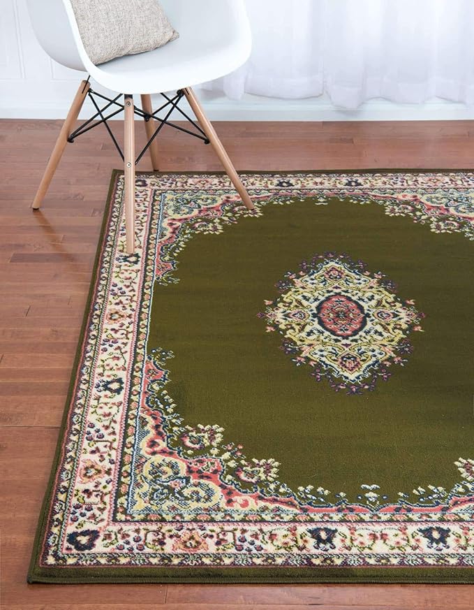 Unique Loom Reza Collection Traditional Persian Style Area Rug, 4 x 6 ft, Olive/Ivory