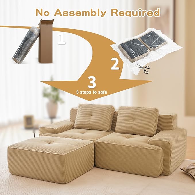 80'' Loveseat Sofa, 32D Foam Corduroy Boneless Couch with Pillow, Deep Seat Wide Arm Sectional L Shaped Couch for Living Room, Small Spaces, Studio Apartment