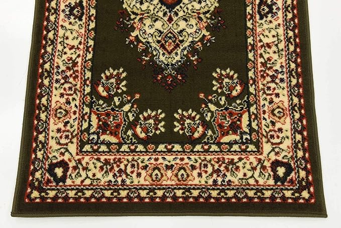 Unique Loom Reza Collection Traditional Persian Style Area Rug, 2 ft 7 in x 10 ft, Olive/Ivory