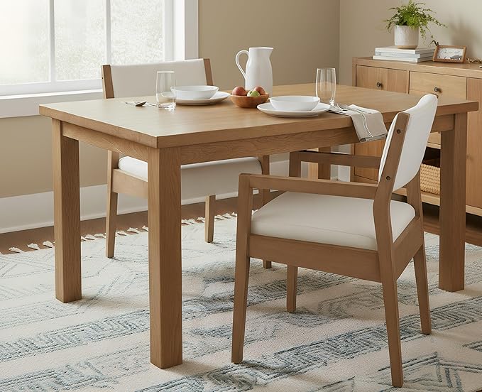 EALSON Upholstered Dining Chairs Set of 2 Mid Century Dining Room Arm Chairs with Hardwood Frame Modern Farmhouse Kitchen Side Chairs for Living Room, Beige Linen