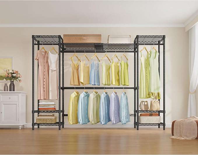 VIPEK X30 Expandable Clothes Rack Adjustable from 5' to 6'11", 950lbs Capacity Heavy Duty Portable Closet with 4 Hanger Rods & 7 Wire Shelves, Metal Wardrobe System for Reach-in Closet, Black