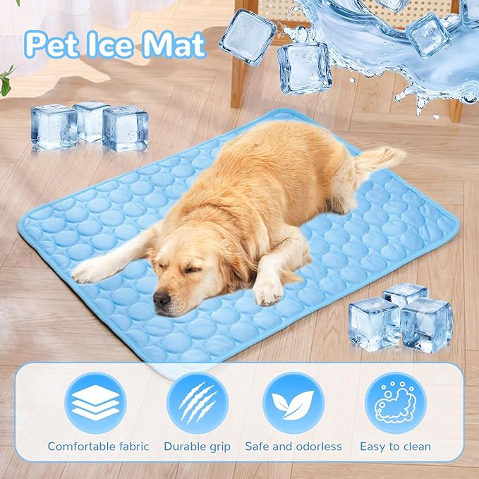 2025 New Dog Cooling Mat, Pet Cooling Mats, Summer Cool Pads Pet Mat Outdoor for Dogs & Cats, Pet Bed Mats Machine Washable(Blue, XL: 100×75 cm 39×30")