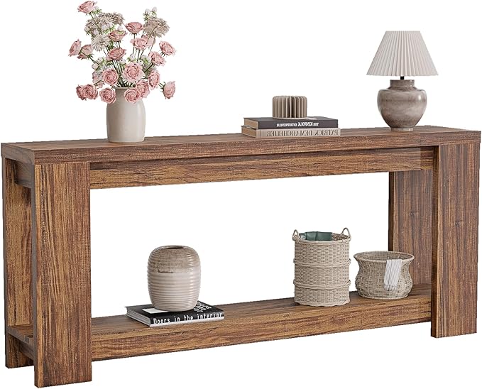 Farmhouse Console Table with Storage Shelf, 70.9” Extra Long Sofa Table Behind Couch, Rustic Entryway Accent Table for Hallway, Living Room, or Foyer, Entrance Rustic Brown