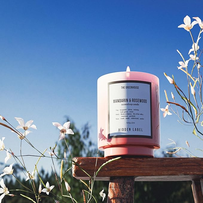 Hidden Label Fall Candle, Mandarin Rosewood Scented Candle, 12oz Natural Soy Wax, 75 Hours Long Lasting Clean Burn, Aromatherapy Candles for Home,Scented,Bathroom,Livingroom,Holiday Gift