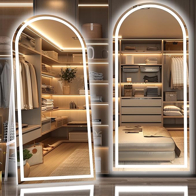 Hasipu 83" X 36" Full Length Mirror with Lights, White Frame Arch Led Mirror Full Length and 3 Colors Temperatures & Brightness Adjustable,Light Up Mirror Full Body for Bedroom Cloakroom Living Room