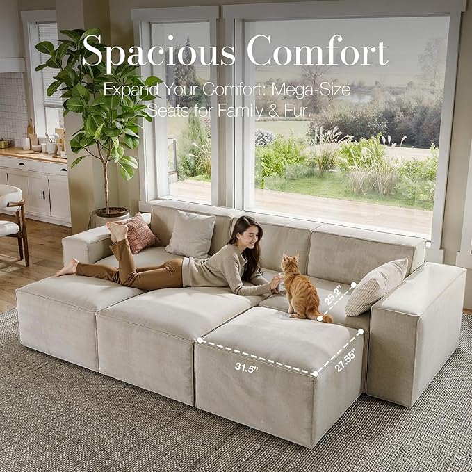 POVISON 52" Modular Sectional Sofa for Living Room Modern Large Sectional Couches Velvet Accent Chair Oversized Deep Seat Sofa Set Big Comfy Cloud Couch for House Office