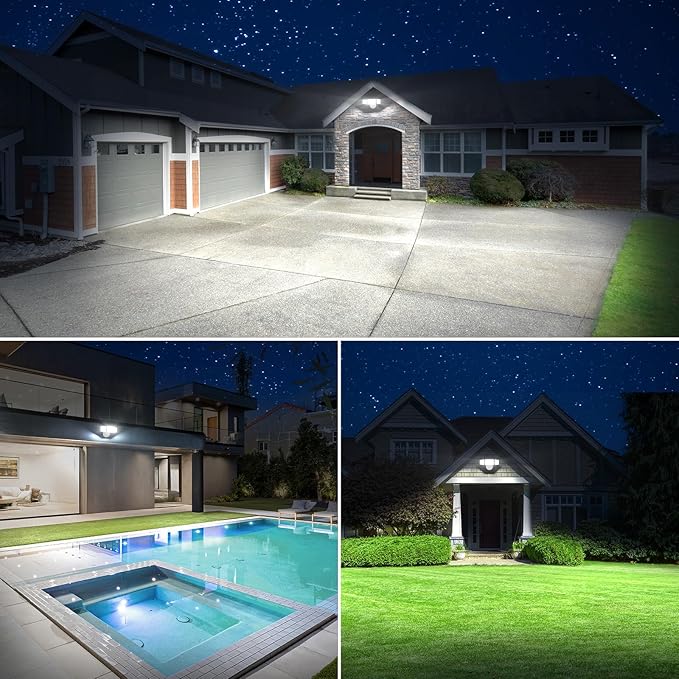 Onforu 80W 9000LM Flood Lights Outdoor, Brightness Security LED Flood Lights with 3 Adjustable Heads, Switch Controlled, IP66 Waterproof 6500K Outside Exterior Flood Light for Yard Garage Eave Patio