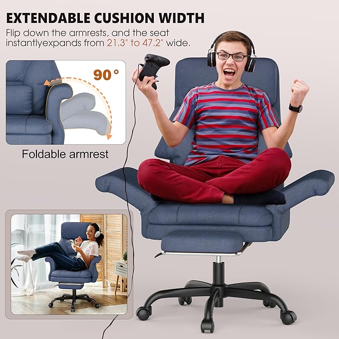 ELABEST C39 Cross Legged Office Chair with Footrest & Convertible Armrests-Pet-Friendly Criss Cross Home Desk Chair, Ergonomic Big and Tall Executive Chair with Lumbar Pillow