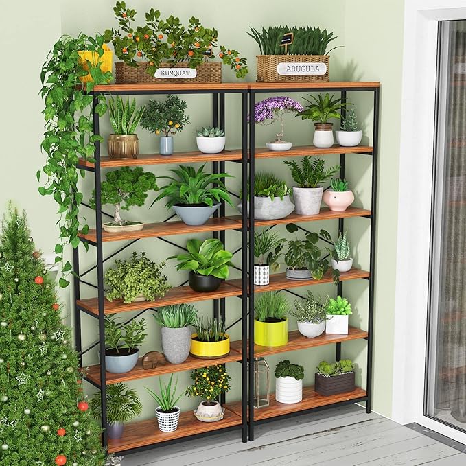 Himimi 6 Tier Industrial Bookshelf, Vintage Standing Storage Shelf, Display Shelving Units, Tall Bookcase, Industrial Metal Book Shelves for Living Room Bedroom and Home Office