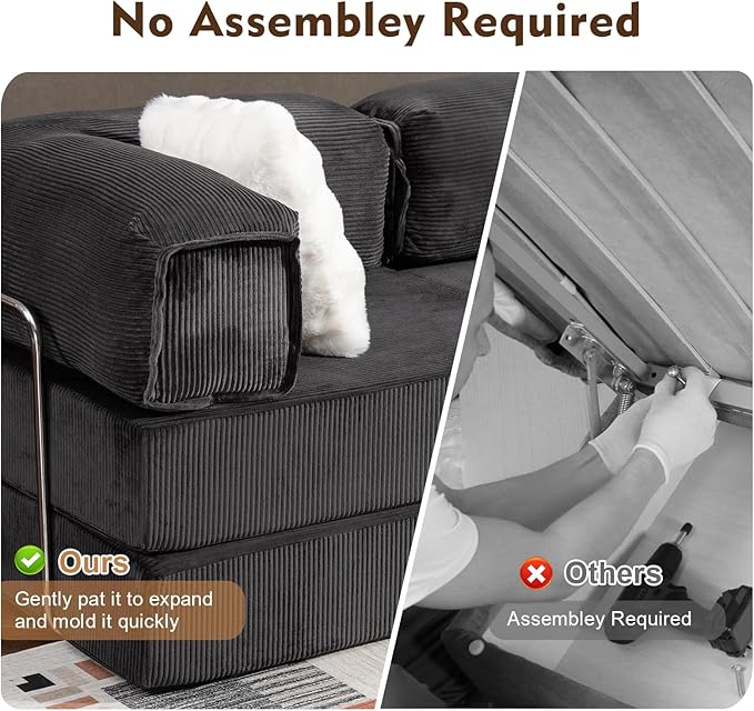 108" L Shaped Couch, Modular Sectional Sofa with Chaise, Cloud Boneless Couch with Deep Seat & Removable Pillow for Living Room, Bedroom,No Assembly Required（Grey）