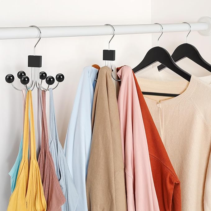 TOPIA HANGER Hoodie Hangers with 6 Wood Balls, Purse Hanger, Scarf Hanger, Wooden Closet Hooks, Handbag Organizer, Bra Hanger, Accessory Organizers for Scarf, Tanktop, Hat, Sweatshirt CT81B