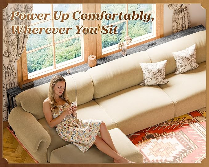 SUPERJARE 110.2 Inch Sofa Table with 2 Power Outlets and USB-C Port, 5.9 Inch Narrow Console Table with Storage, Extra-Long, for Entryway Hallway Couch Behind Sofa, Small Spaces, Grey