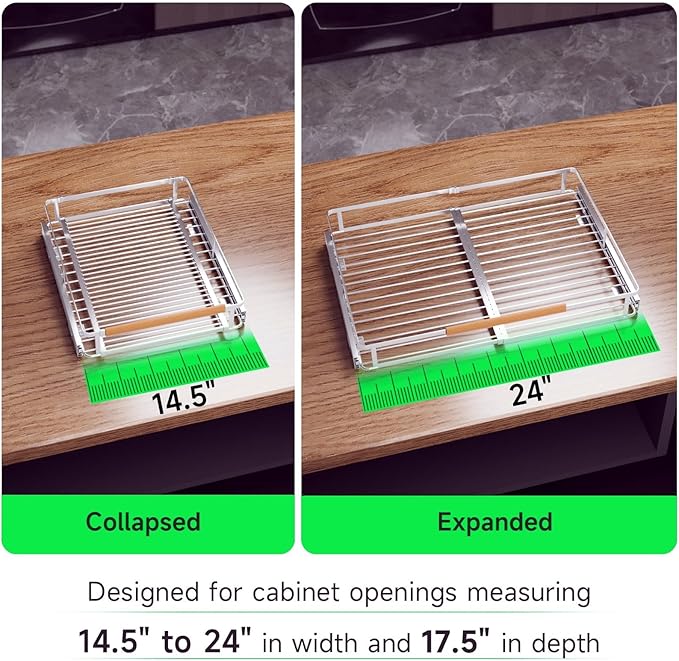 Expandable Pull Out Drawers for Cabinets, Kitchen Cabinet Slide Out Shelves, Adjustable Roll Out Drawers, Stainless Steel, Medium 1 Pack, (14.5"-24") Width x 17.5" Depth