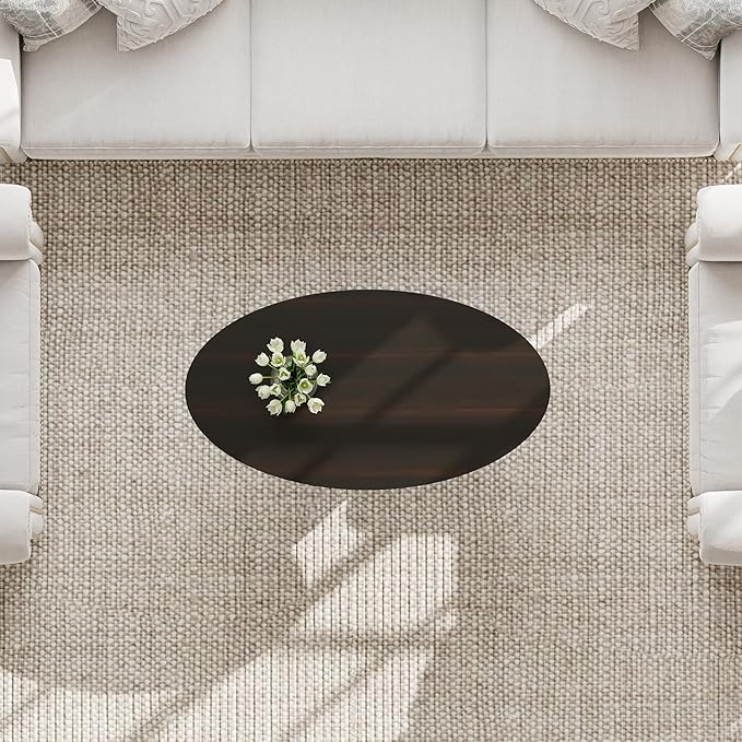 Manora Rustic Small Oval Coffee Table for Living Room, Narrow Wood Center Table with Shelf, Retro Style Coffee Table with Curved Metal Legs, Stable and Easy Assembly, Black Brown