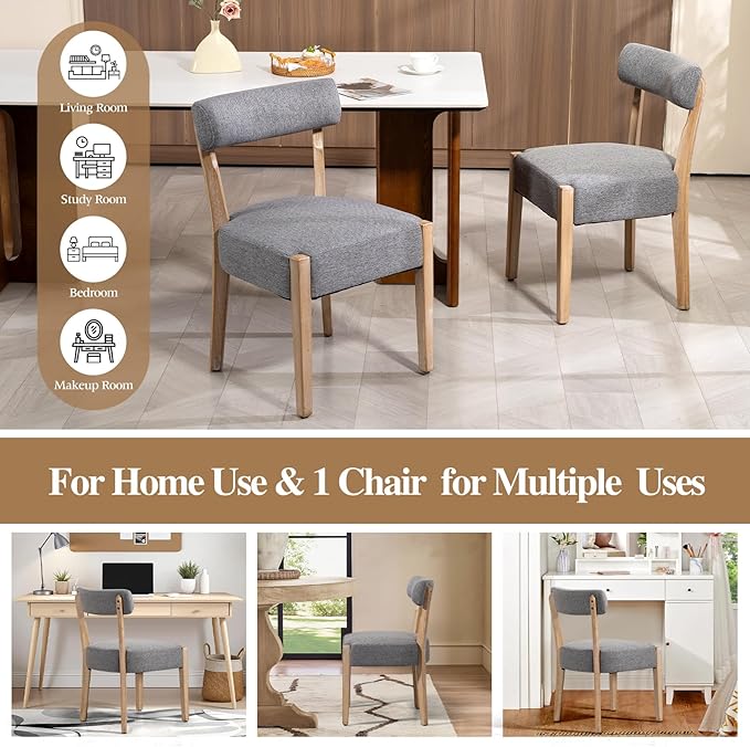 Dining Chairs Set of 6,Mid Century Modern Kitchen Chair Set - Linen Upholstered Low Back Kitchen & Dining Room Chairs with Woven Design,Grey Fabric