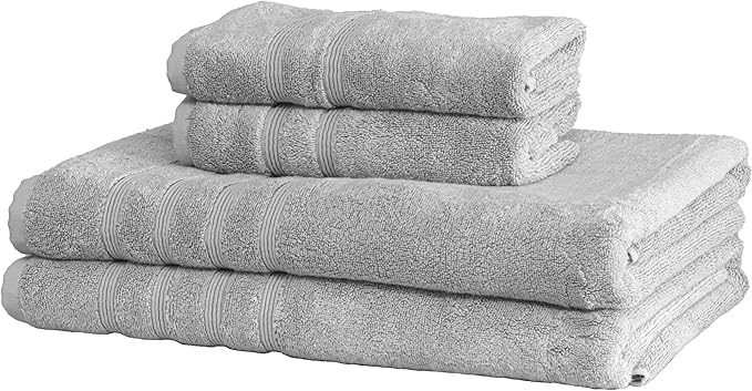 Mosobam Luxury Turkish 4pc XL Towel Set 35X70 16X30 Light Grey (Gray) Oversize 700 GSM Bamboo Viscose & Aegean Turkish Combed Cotton