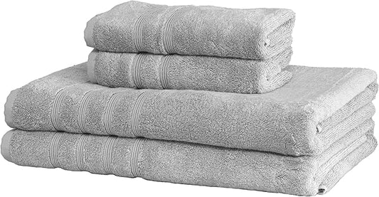 Mosobam Luxury Turkish 4pc XL Towel Set 35X70 16X30 Light Grey (Gray) Oversize 700 GSM Bamboo Viscose & Aegean Turkish Combed Cotton