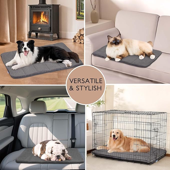 Dog Crate Pad for Large Dogs - Orthopedic Dog Bed with Memory Foam, Washable Soft Warm Pet Mat with Non-Slip Bottom, Grey