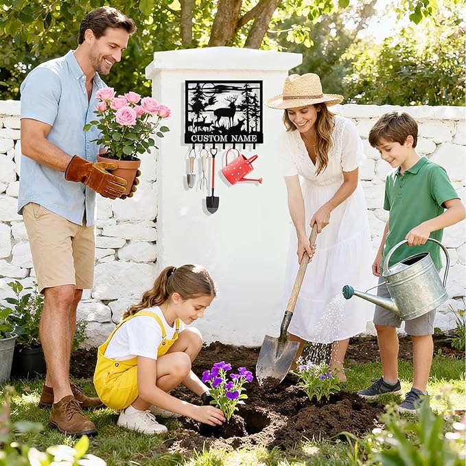 Personalized Deer Forest Key Holder Wall Mount, Custom Metal Keys Hanger for Wall with Name, Custom Key Rack Holder with Hooks for Entryway, Front Door, Hallway, Living Room, Kitchen