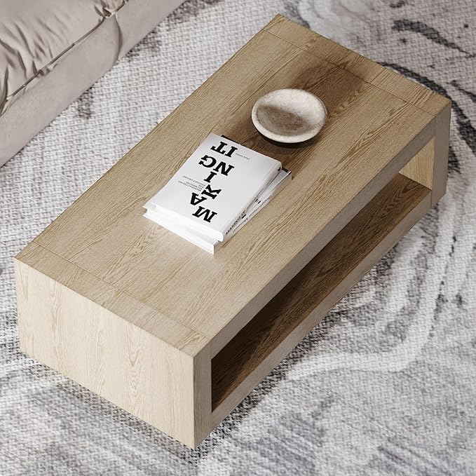 Maven Lane Artemis Coffee Table – 18 Inch Rectangle Table with Storage – Grey Solid Wood – Ideal for Living Room and Lounge