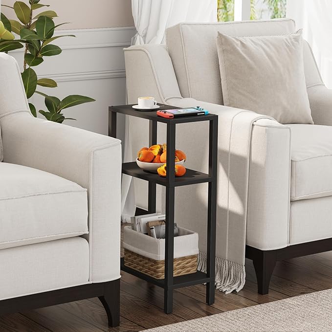 TUTOTAK Small Side Table, Narrow End Table, Skinny Sofa Table, Slim Nightstand, Couch Table, Living Room, Bed Room, Black TB01BK0772