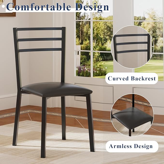 VECELO Small Round Kitchen Table with 2 Upholstered Chairs, 3-Piece Wood Dinette Sets with Steel Frame for Breakfast Nook, Dining Room, and Small Space, Brown