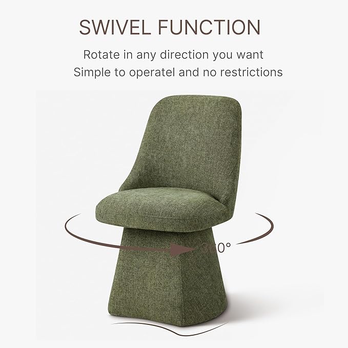 Swivel Dining Chairs Set of 2, Upholstered Mid Century Modern Deskchair with High Back, Linen Fabric Kitchen Chairs for Dining Room, Bedroom, Dressing Room, Moss Green