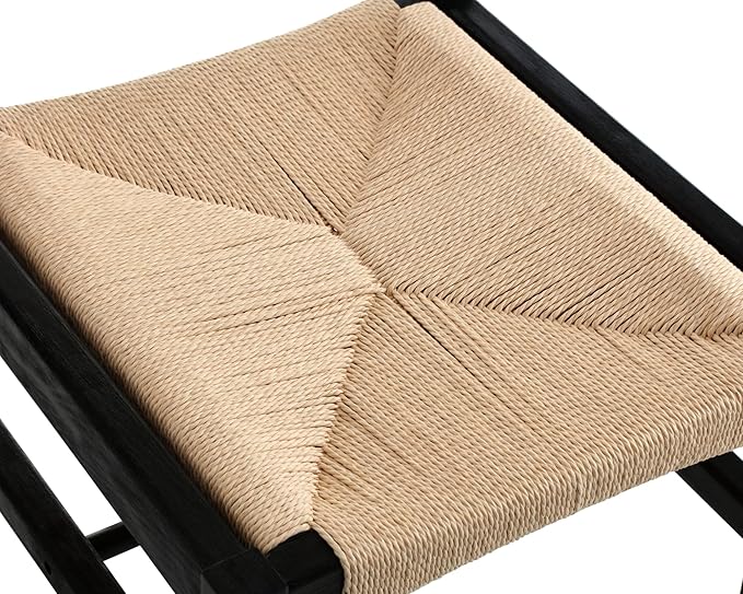 Modern Rattan Dining Chairs Set of 2, Boho Cane Farmhouse Chair, Black Wood Legs Dining Chairs with Open Back, Armless with Natural Weave 2.5 Inches Seat Kitchen Chairs for Living Room