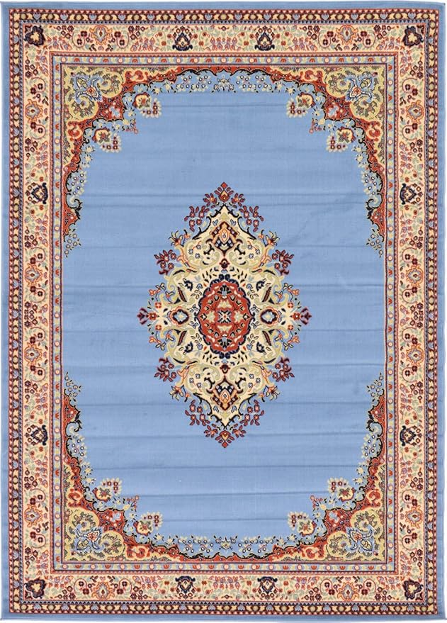 Unique Loom Reza Collection Traditional Persian Style Area Rug, 7 x 10 ft, Light Blue/Ivory