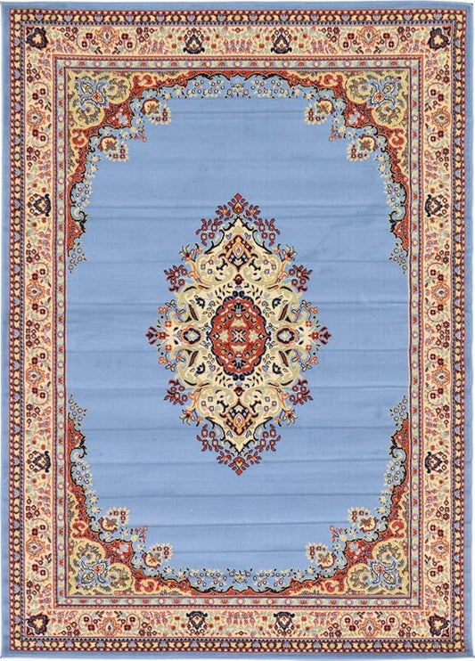 Unique Loom Reza Collection Traditional Persian Style Area Rug, 7 x 10 ft, Light Blue/Ivory
