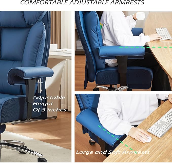 Efomao Desk Office Chair, Ergonomic Office Chair with Adjustable Headrest & Lumbar Support, PU Leather Back Computer Desk Chair for Home Office or Gaming, Swivel Height Adjustable Task Chair