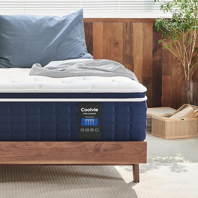 Coolvie King Mattress 12 inch, Tight Top Deep Sleep Mattresses with Extra Lumbar & Hip Support, Medium to Firm Hotel Collection Hybrid Sleep System for Supportive, Breathable Bed in a Box King Size