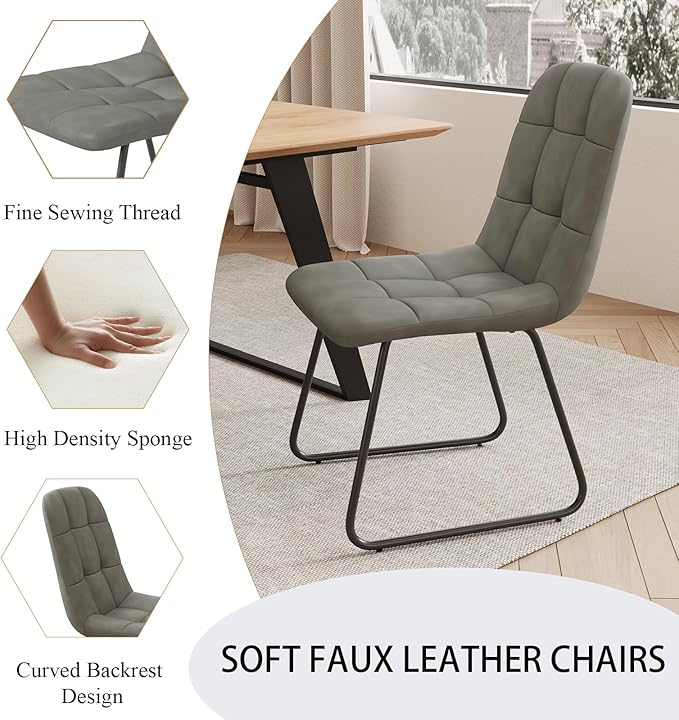 ZckyCine 7-Piece Dining Set, 63"-79" Expandable Mid-Century Modern Table with 6 Chairs, Leather Seat & Backrest, Metal Frame, Oak/Grey for Dining Room/Home