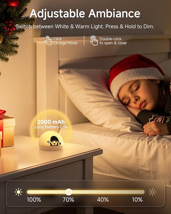 ZEEHOO Rechargeable Night Light, Portable Wireless Charging Egg Lamp, 2000mAh, Dimmable LED Night Light (8 Colors, 4 Modes), Mini Santa Light for Kids, Toddler, Gift,Christmas Decorations,