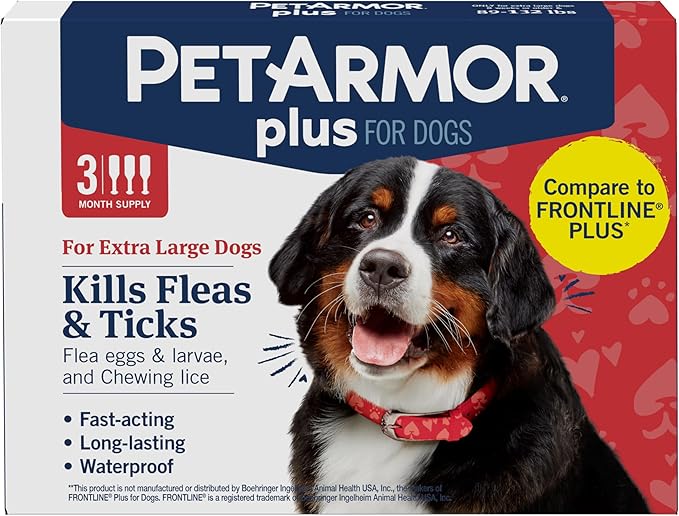 PetArmor Plus Flea and Tick Prevention for Dogs, X-Large Dog Flea and Tick Treatment, 3 Doses, Waterproof Topical, Fast Acting, For X-Large (89-132 lbs)