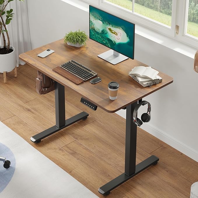 Casaphoria 40 x 24 inches Electric Standing Desk, Sit to Stand Desk with Memory Height Adjustment, Home Office Computer Desk for Writing and Gamess, Brown