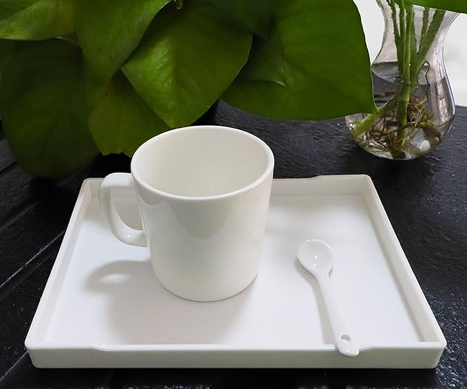 Small White Serving Tray (8.5 x 6.3 inch) for Serving Accessory, Spa, Coffee, Drinks, Wine, Tea, Bar, Party, Seasoning, Perfume or Display Use.