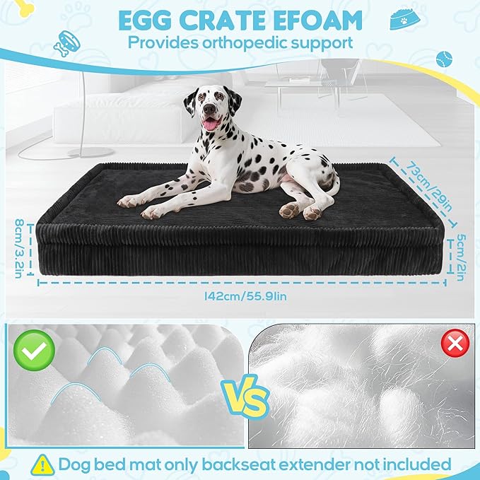 Dog Car Bed, Non-Slip Backseat Extender Pet Mat, Removable Washable Dog Bed for SUVs, Sedans & Trucks, Anti-Slip Travel Mat for Dogs, Easy Clean & Scratch-Proof & Comfort Black（56"x28.7"
