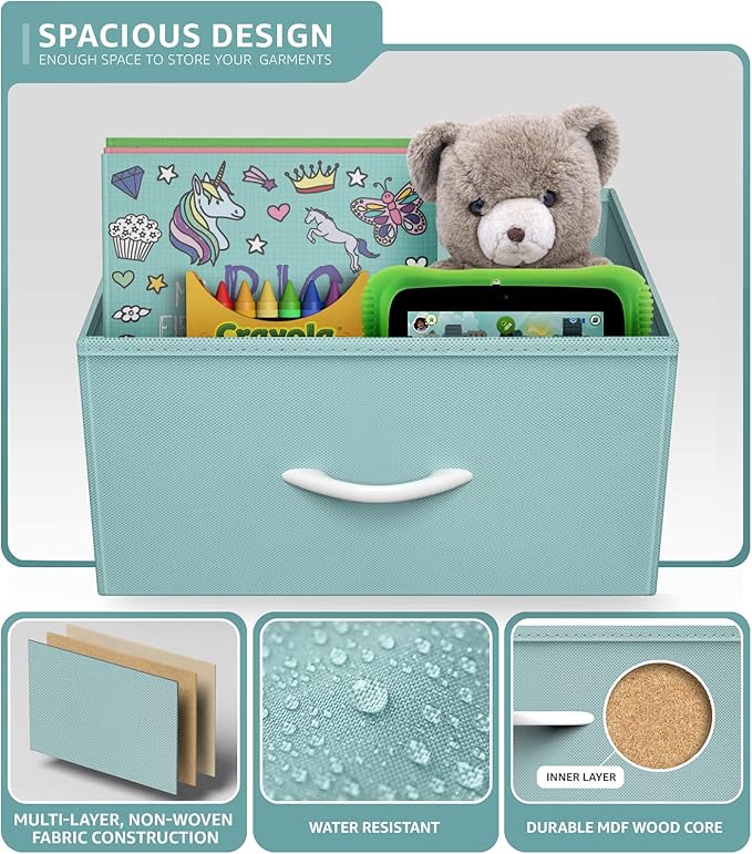 Sorbus Fabric Dresser for Kids Bedroom - Chest of 6 Drawers, Tall Storage Tower, Clothing Organizer, for Closet, for Playroom, for Nursery, Steel Frame, Fabric Bins - Wood Handle (Aqua)