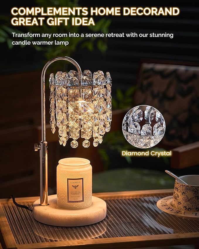 Candle Warmer Lamp with Timer Dimmer Adjustable Height Candle Warmer with Marble Base for Jar Candles,Candle Lamp with 3 Bulbs for New Home Decor, Women Mom Christmas Birthday Gifts, French Gold