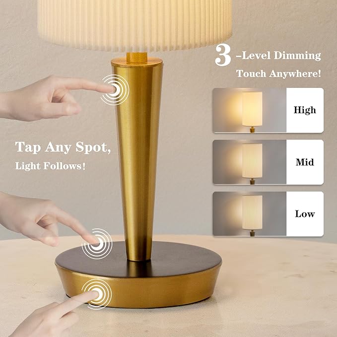 MODIVO Bedside Table Lamp with USB-C/A Charging & Touch Control, 17" Bronze Color-Finish Design & Dual-Layer Wave Shade - 3-Level Dimmable, Stable Base (E26 Bulb Included)