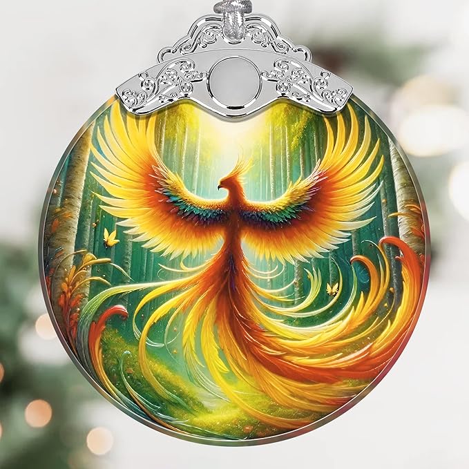 Phoenix Stained Glass Hanging Ornament - Christmas Tree Decoration, Holiday Home Decor, Gift Exchange Idea - Phoenix in Full Wings