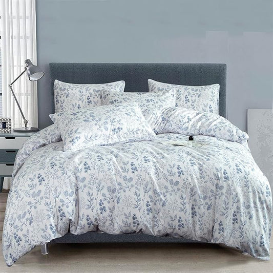 Floral Comforters Queen Size 3 Pieces Soft Chic Garden Style Blue Floral Print Lightweight Botanical Flower Comforter Set for All Seasons 1 Comforter and 2 Pillowcases