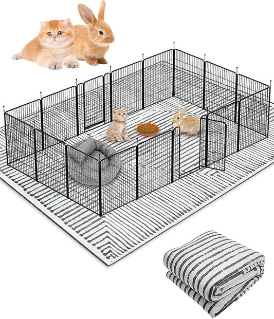 BNOSDM 79"" X 55"" Washable Bunny Cage Liners Large Rug for Rabbits Large Non Slip Pad for Bunnies Resuable Rabbit Liner for Chinchillas Cats Guinea Pigs Ferrets Dogs, Grey+black
