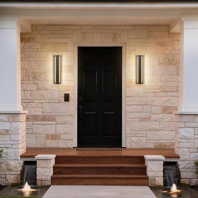 LamQee 18.5 Inch Modern Outdoor Wall Lights Exterior Lighting Fixtures, 3000K 12W LED Contemporary Outdoor Wall Sconce, Matte Black Outside Wall Mount Lights for House Garage Porch Patio Front Door