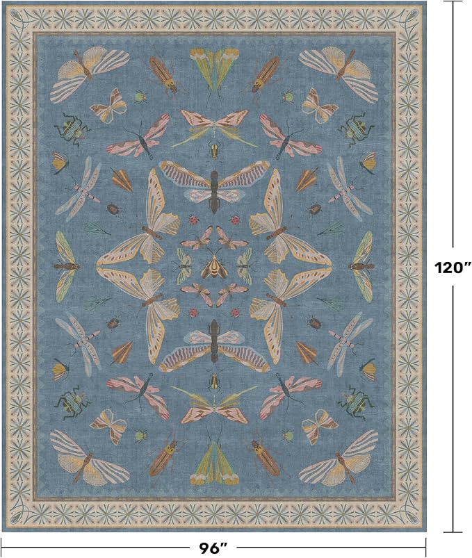 Washable Living Room Rug 8x10, Dusty Blue Area Rugs for Bedroom Under Bed, Dining Room Under Kitchen Table, Kids Room, Playroom, Lage Modern Boho Carpet, Ultra Soft Stain Resistant Colorful Decor